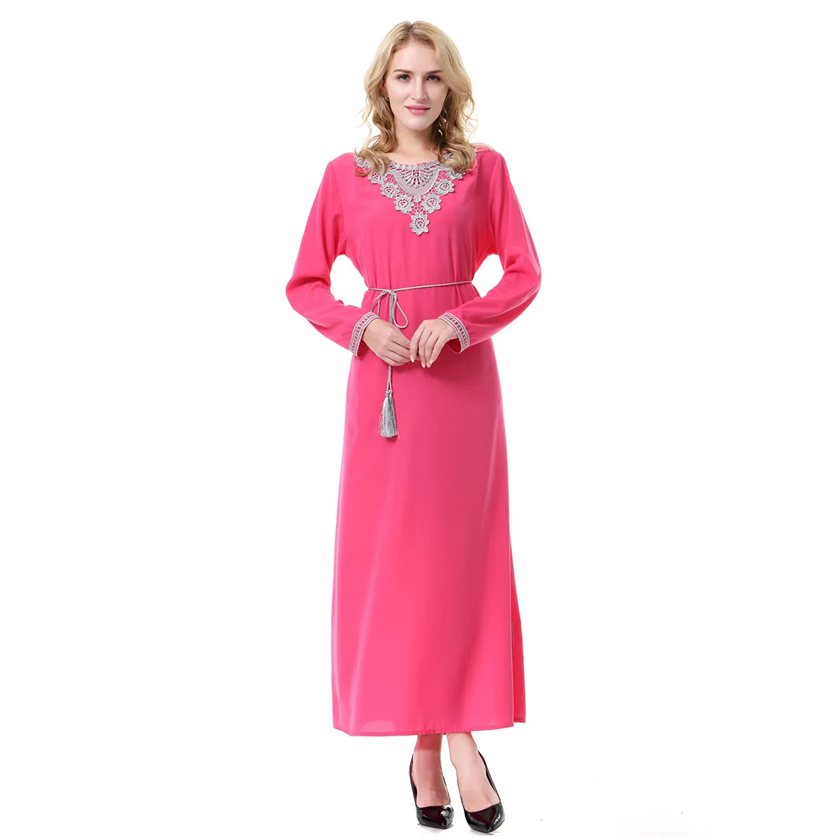 Повседневное мусульманское платье женское длинное макси халат с вышивкой абайя