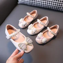 2022 Childrens Leather Shoes Little Girls Princess Shoes For Party Wedding Dance Soft Bottom Single 