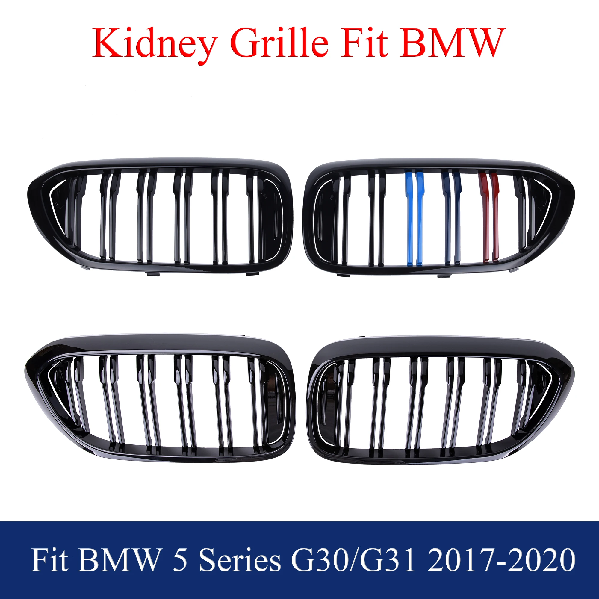 Front Kidney Grill Gloss Black M Color Fit BMW 5 Series G30 G31 2017 - 2020 M5 520i 523i 525i 528i 530i 535i 540i  520d 530d