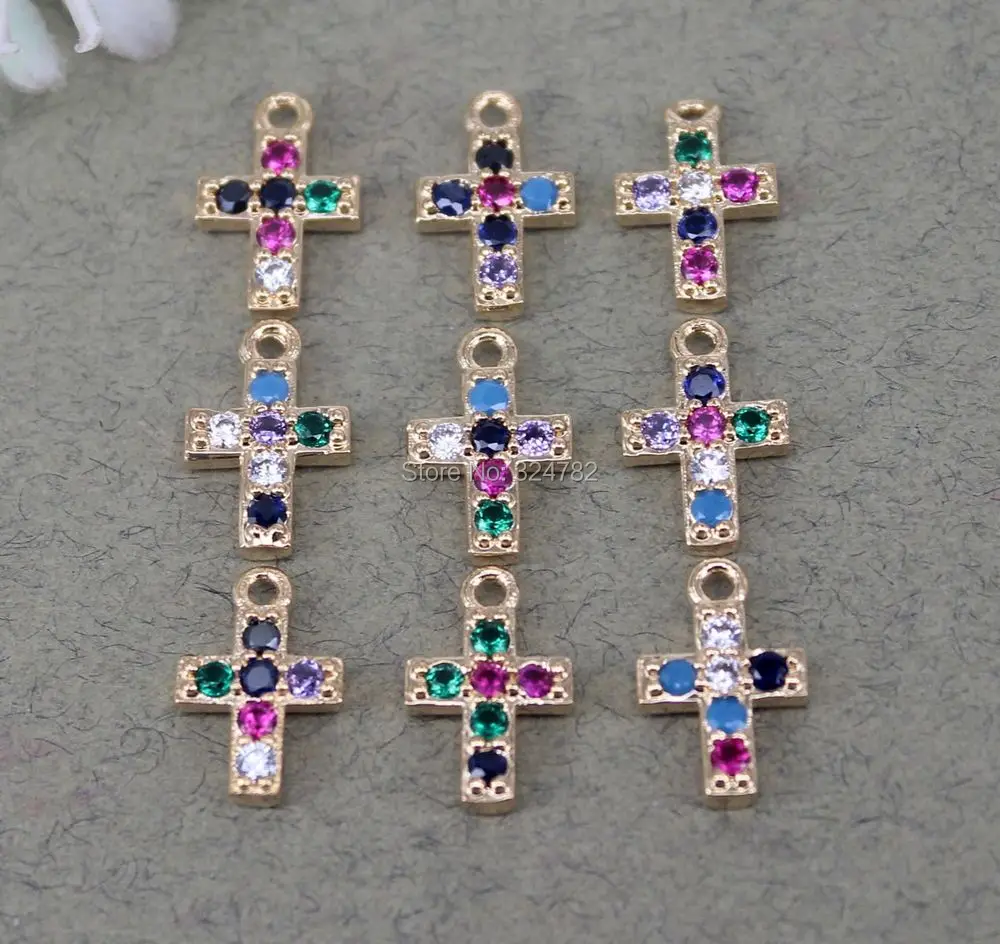 10 шт. модные небольшие бусины подвески с микрозакрепкой из фианита кресты для