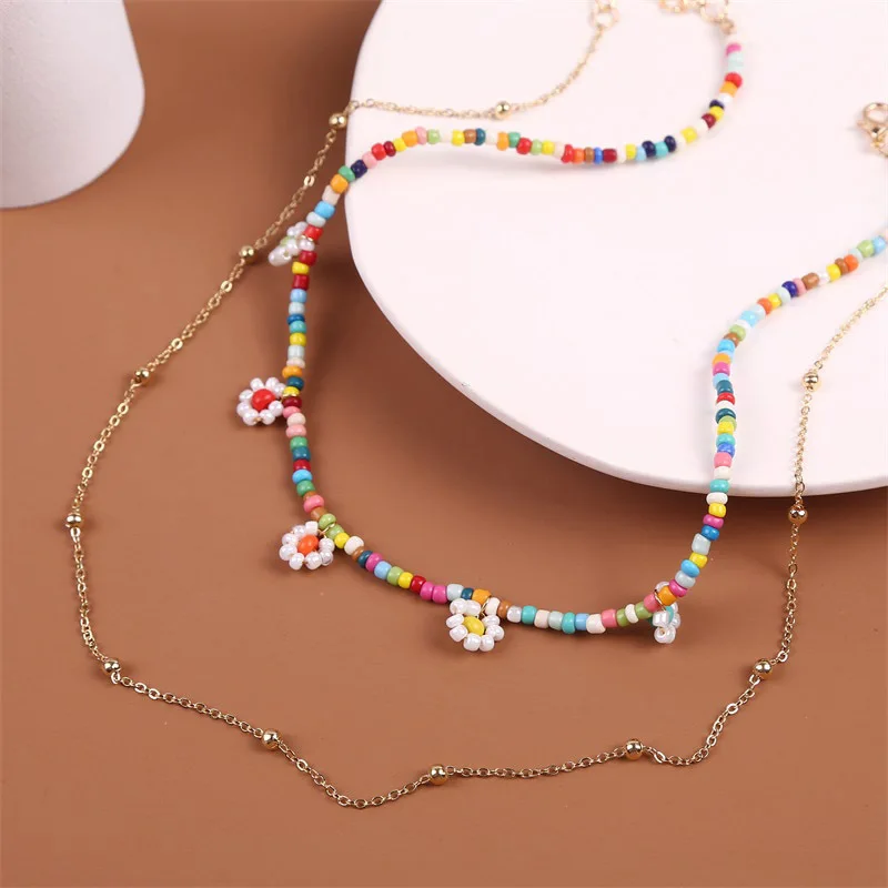 

Ant Angel Necklace for Women Soft Ceramic Rice Beads Woven Flower Layered Necklace Ins Creative Personality Pendant Jewelry