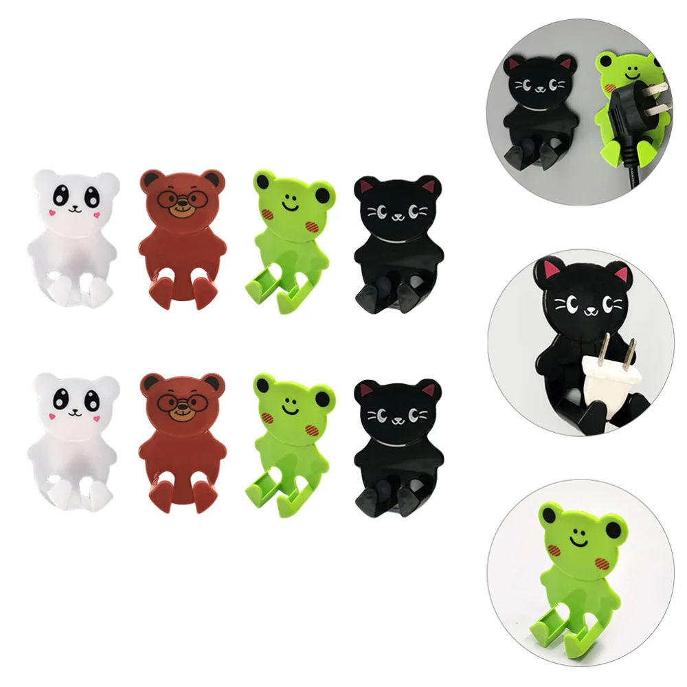 

8Pcs Socket Plug Storage Hook Self-Adhesive Hooks Cartoon Sticky Plug Hook