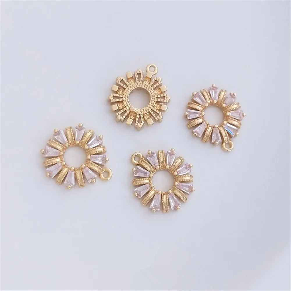 

14K Gold Filled Plated T square zirconium wreath pendant zircon ring 925 silver pin ear stud DIY first jewelry accessories