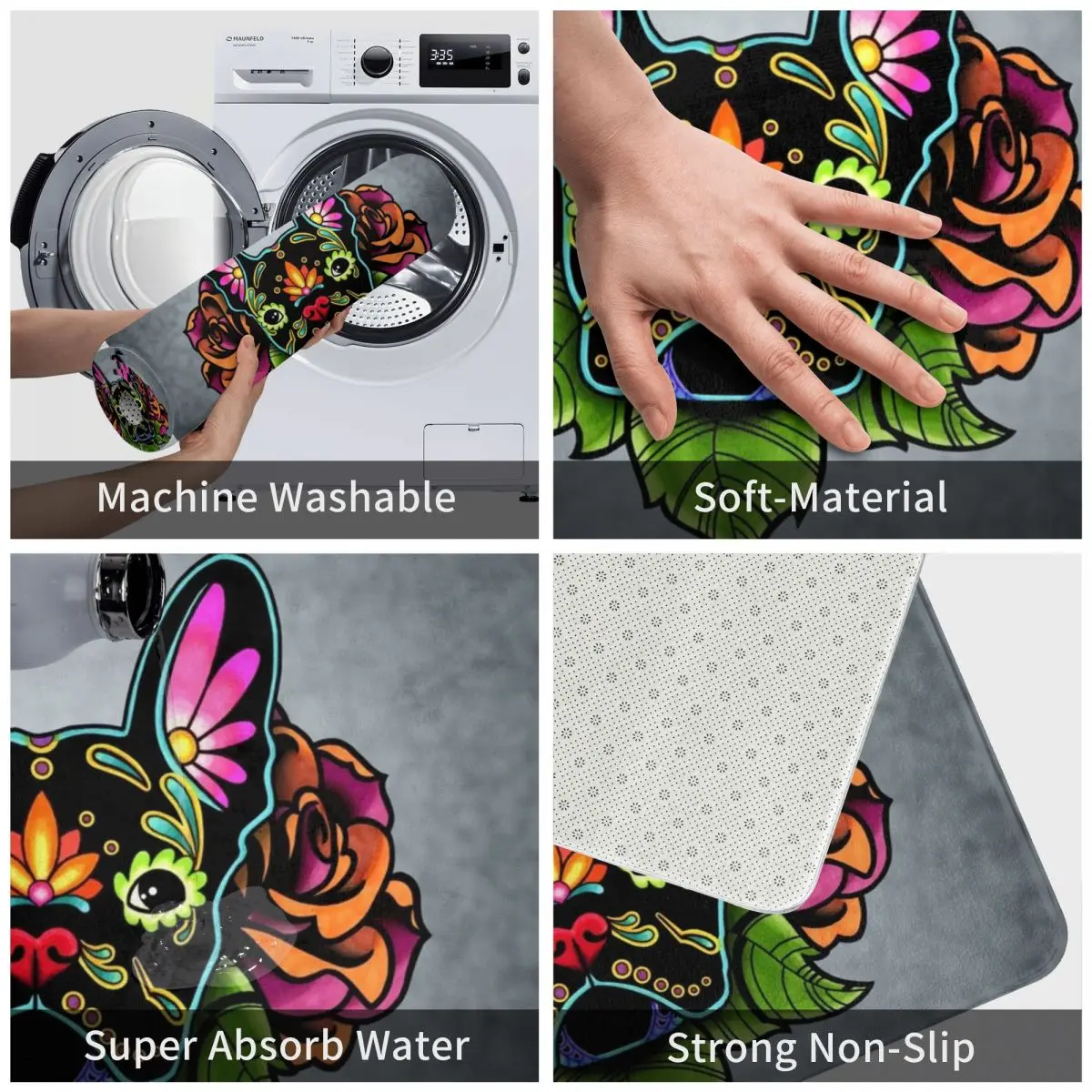 Коврик День мертвых с французским бульдогом коврик для ног ванной нескользящий