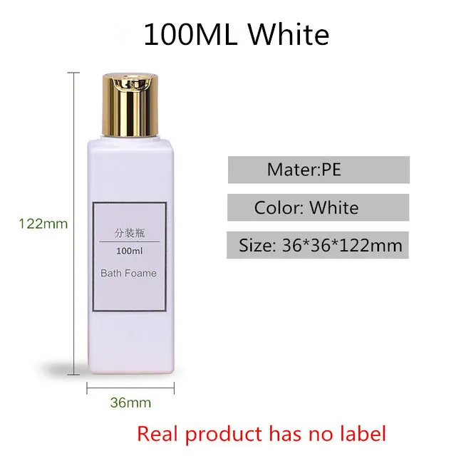 100ML White 3 шт квадратная пластиковая бутылка с золотой крышка с дозаторным диском 50 мл, 100 мл пустая дорожная бутылка для жидкого лосьона жидкая Мода - Цвет: 100ML White