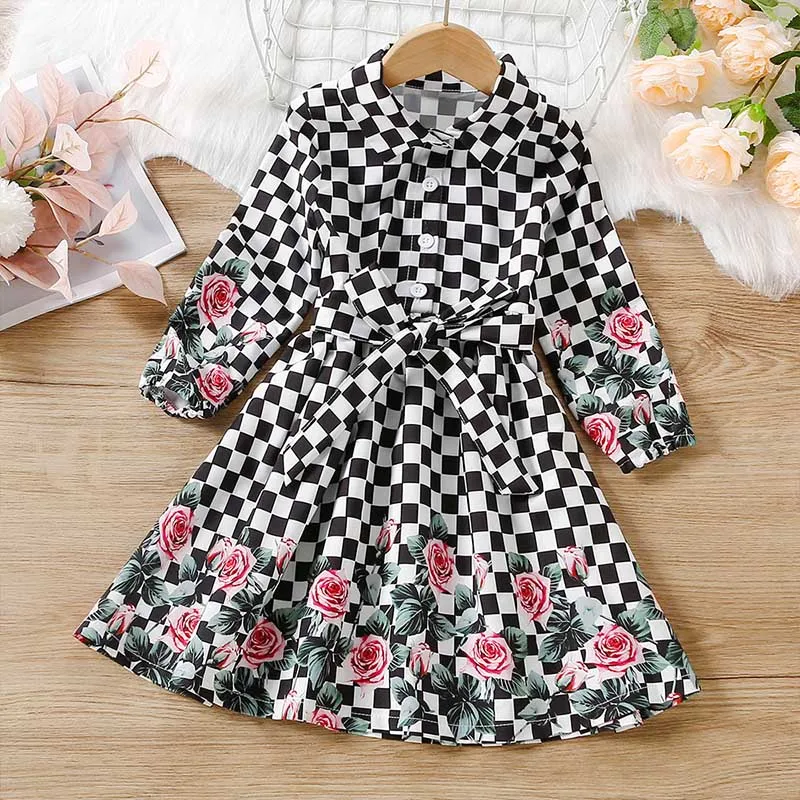 

Baby Girl Flower Dresses 2021 Fall Casual Plaid Costumes Fashion Long Sleeve Clothes Children's Princess Clothing