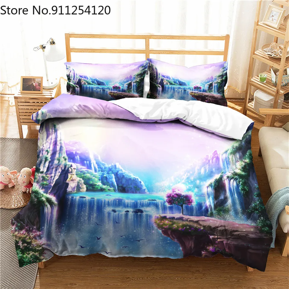 Постельное белье с рисунком природного пейзажа комплект пододеяльником и