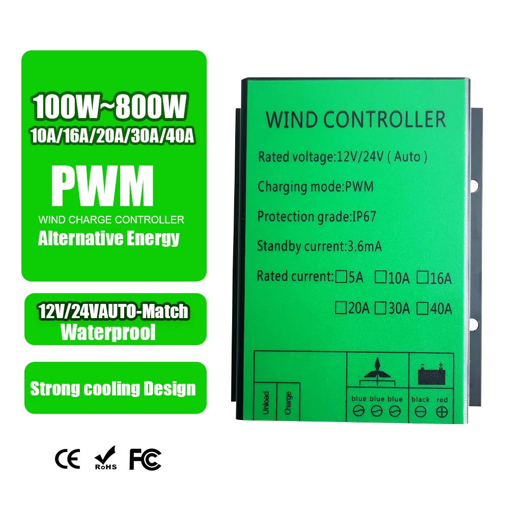 

PWM Controller 10A- 40A Wind Turbine Charge Controller 12V 24V AUTO Water Proof Regulator For 100W-800W Small Windmill Generator