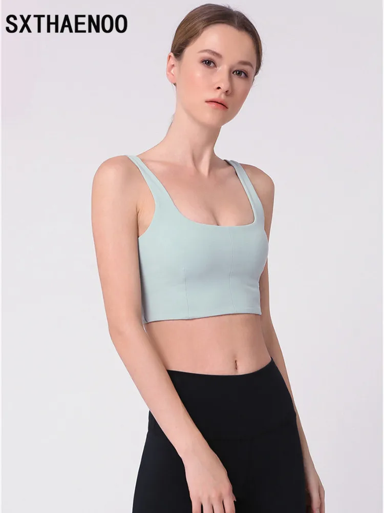 

SXTHAENOO Backless Crop Top Sports Tank Women Fitness Gym Push Up Bra Running Jogger Vest Sexy Padded Tops Camisole