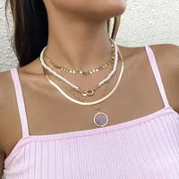 layered pearl beads snake chain choker necklace for women 2022 fashion heart pendant necklaces set trendy jewelry for neck gifts