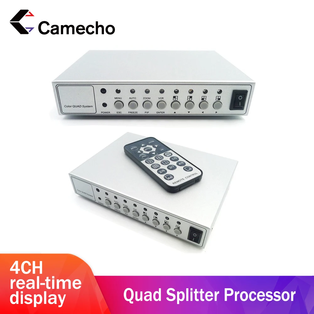 Camecho Color Video Digital Color Quad Splitter Processor LingTai 37201 For CCTV Security System With BNC Switcher Splitter CVBS