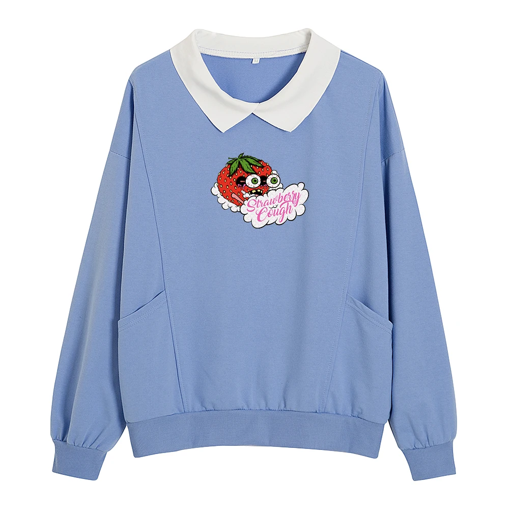 Sweetshirts Pullover Polo Shirt Women Sweatshirt Womens Loose Turn-down Collar Hoodies Full Sleeve Strawberry Print Sweatshirts