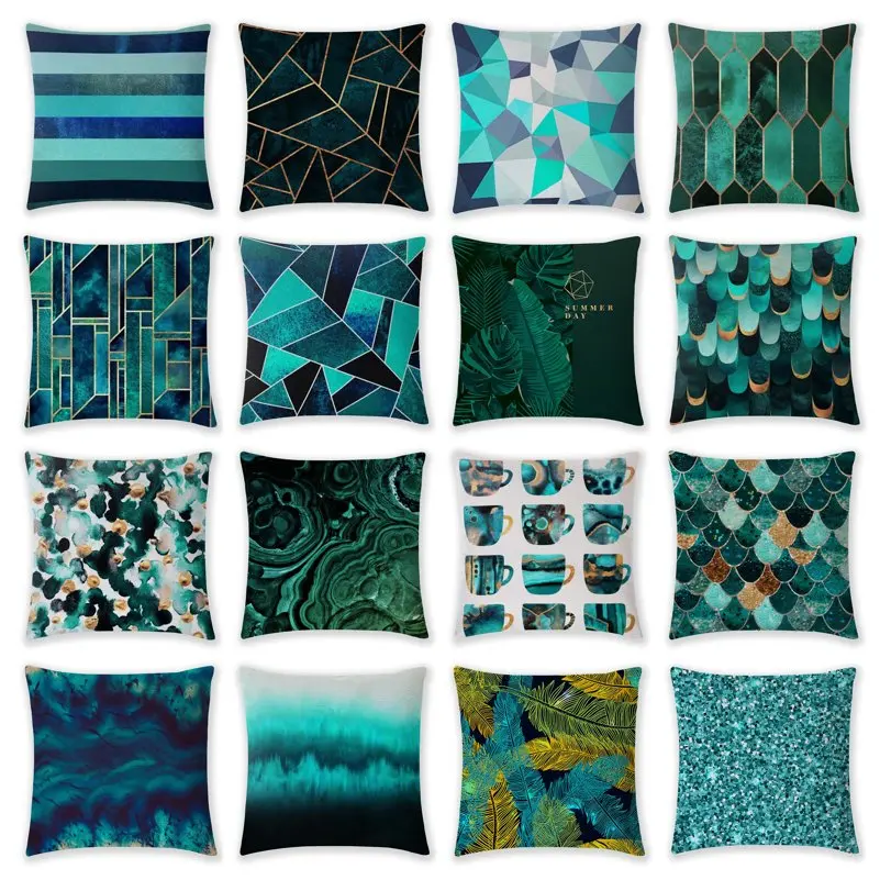 

Abstract Geometric Decorative Polyester Throw Pillows Case Home Decor Green Striped Grid Waist Cushion Cover For Sofa Car Bed