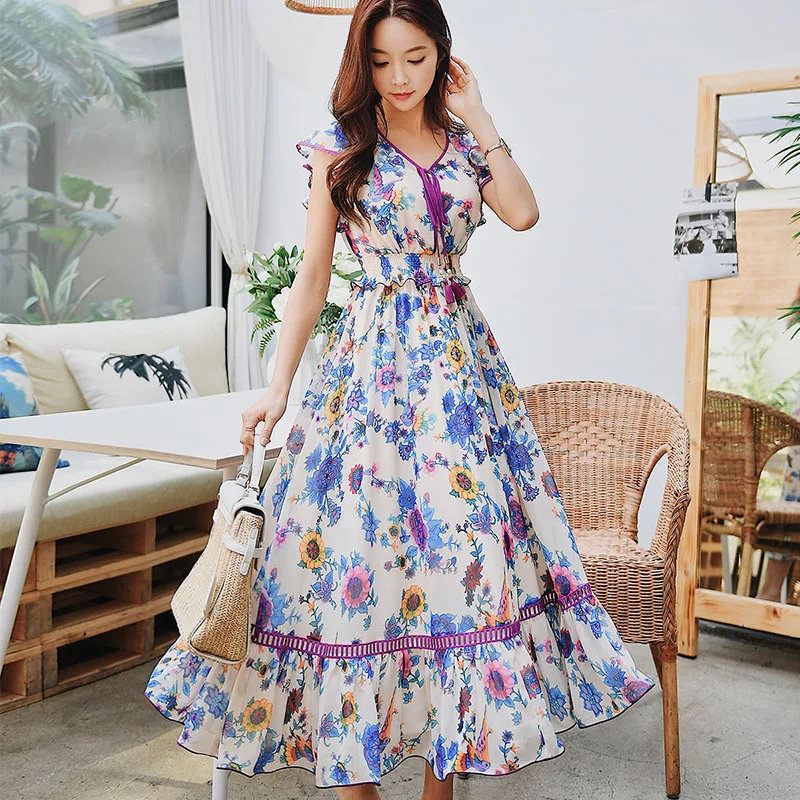 Женское шифоновое платье миди Dabuwawa длинное пляжное с цветочным принтом