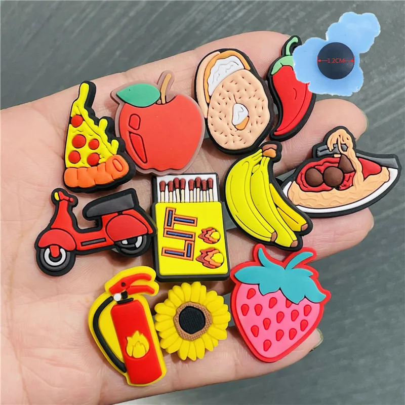

50pcs Wholesale PVC Pizza Fire Extinguisher Shoes Accessories Garden Shoe Decorations Fit Children Croc Jibz Charm Backpack