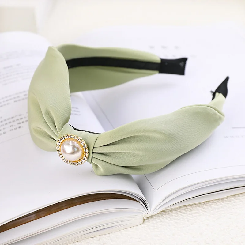 

2020 New Solid Color Fabric Side Bowknot Headband Pearl Headdress Big Bow Hairband Women Hair Accessories Girls Hair Hoop