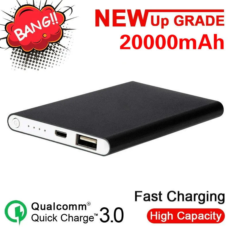 Портативный внешний аккумулятор 20000 мАч Ультратонкий USB зарядное устройство