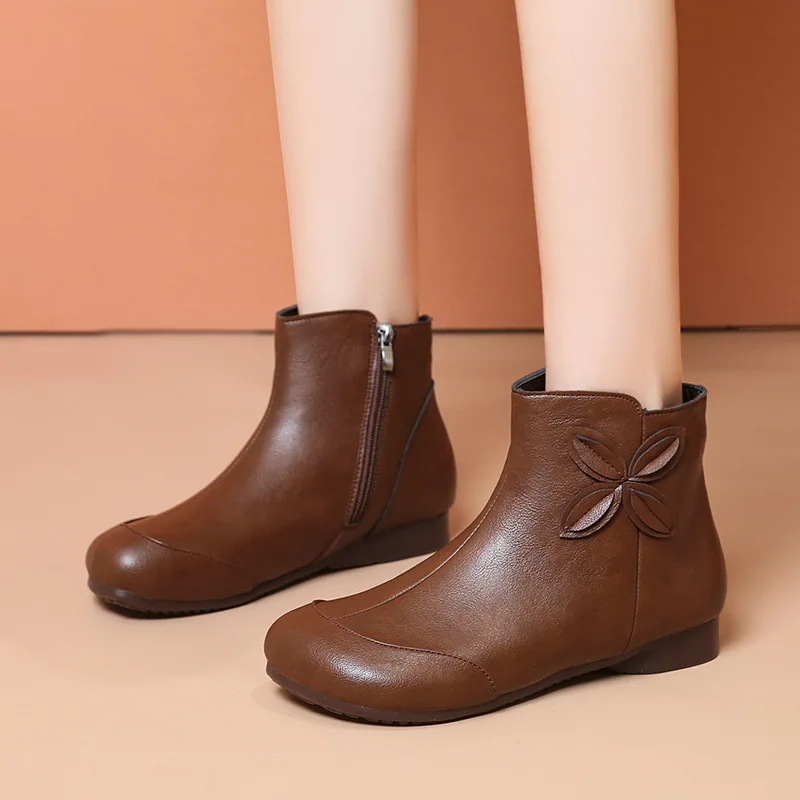 

Winter Boots for Women Fashion Casual Warm Walking Shoes PU Leather Ankle Botas Luxury Designer Everyday Martern Botas De Mujer