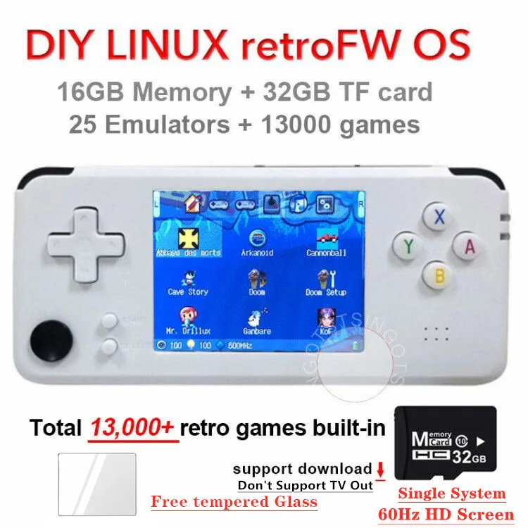 TSINGO RGP 3,0 дюймов 60 Гц Ретро игровая консоль LINUX двойная система 30 эмуляторов 13000 Ретро игры RetroFW Ретро ручной игровой плеер - Цвет: White RetroFWOS 48GB