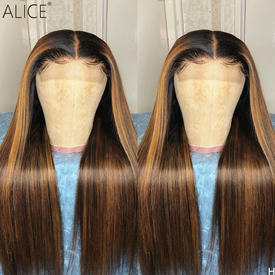 ALICE Highlight прямые T-part кружевные передние человеческие волосы парики 150% плотность