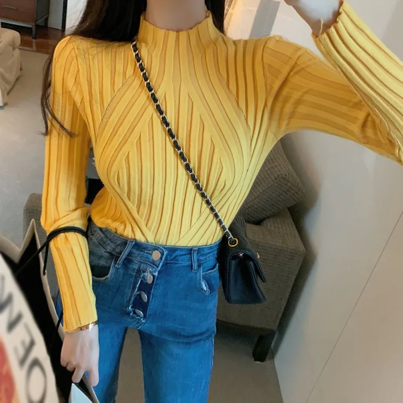 

Half High Collar Slim Wild Sweater Women Autumn and Winter Solid Color Slim Long-Sleeved Simple Sweater