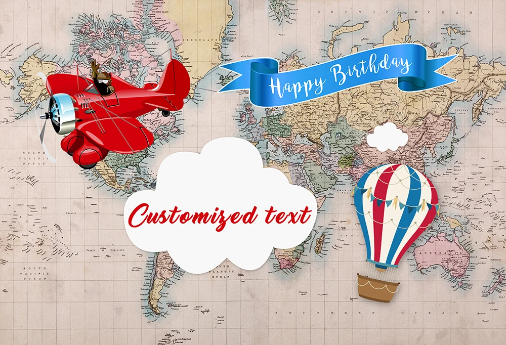 

Custom Adventure Theme Baby Shower Backdrop Airplane Pilot Birthday Party Vintage World Map Background Banner Wall Decorations