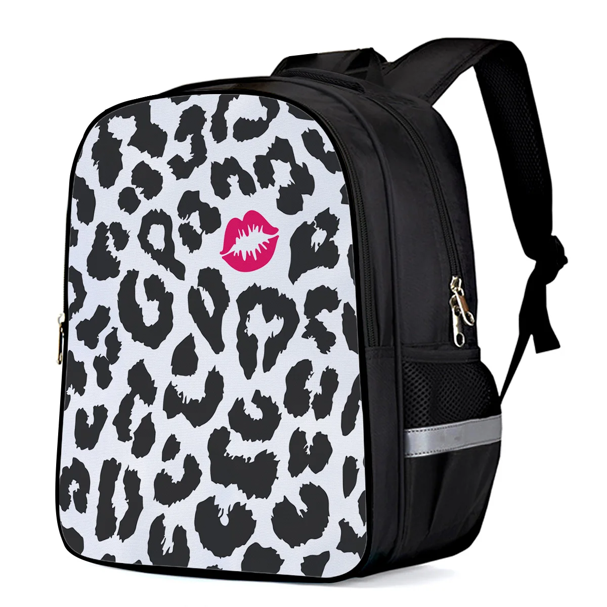 Рюкзаки для ноутбука с рисунком коровы черно белые пятна розовые губы сумка