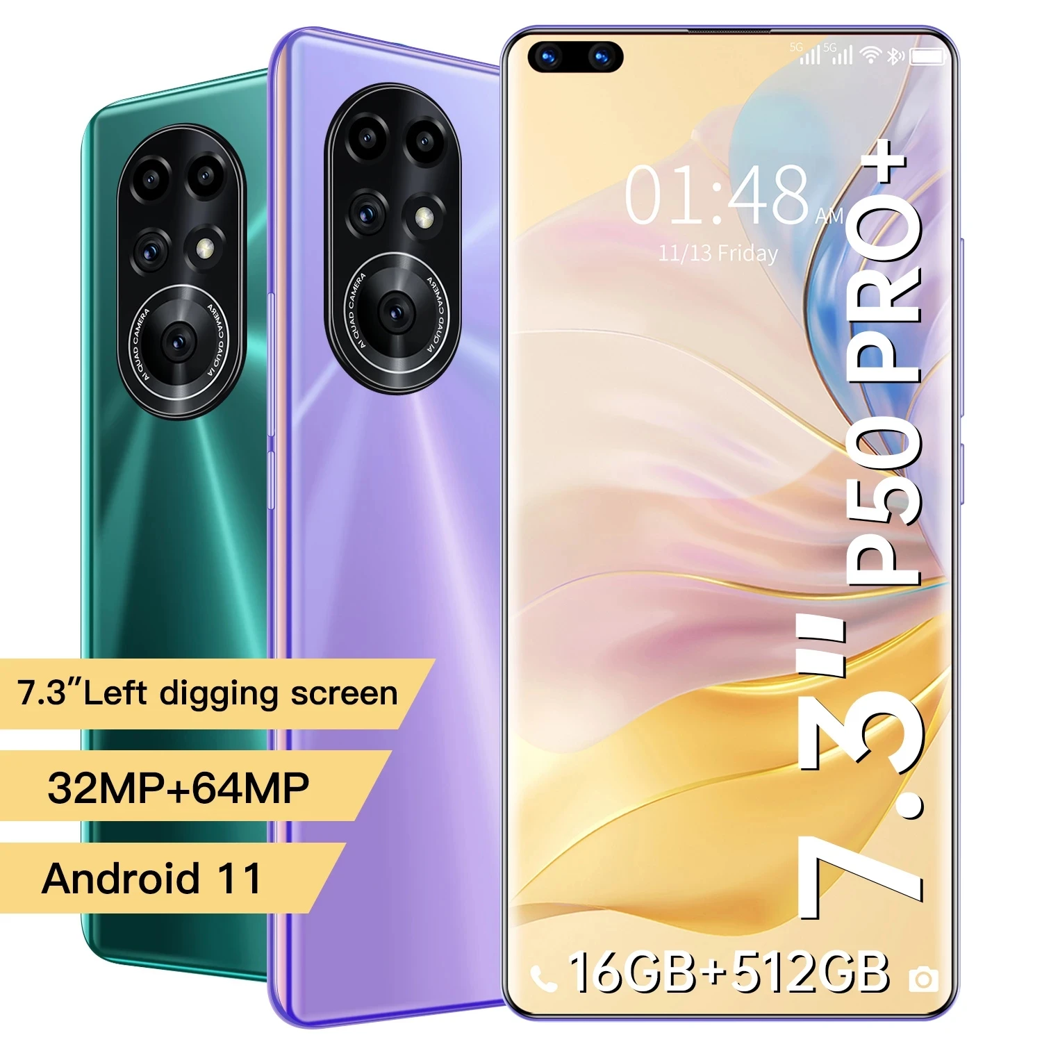 

Cheapest Smart Phone P50 Pro 16GB+512GB 6800mAh 7.3Inch Full Screen Smartphone 24MP+32MP Camera Global Version 5G Cell Phone