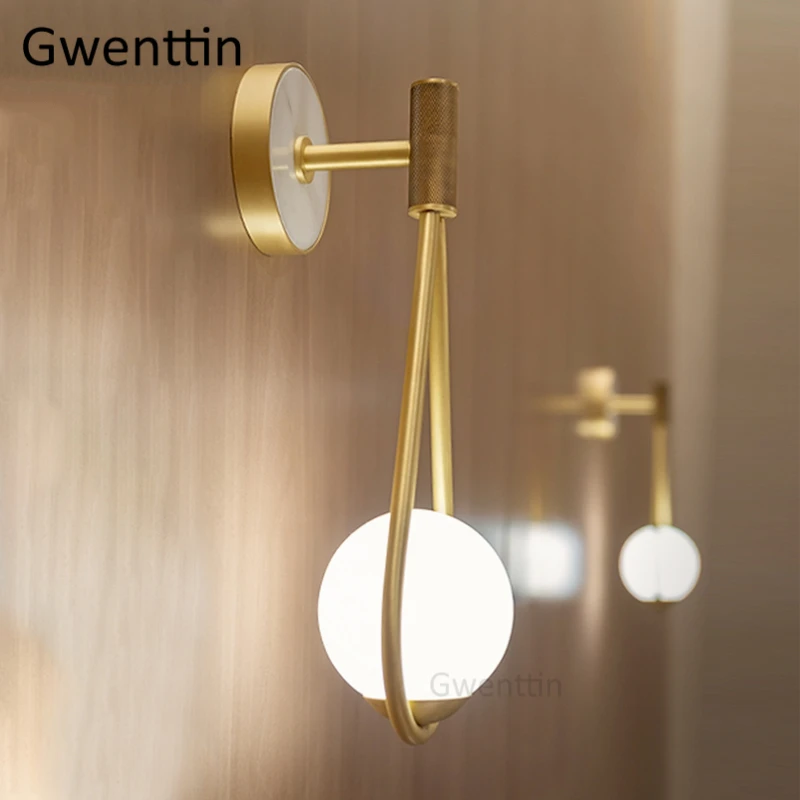 

Nordic Gold Wall Lamps Led Modern Glass Wall Sconce Light Fixtures Mirror Lights for Bathroom Bedroom Lamp Luminaire Home Decor