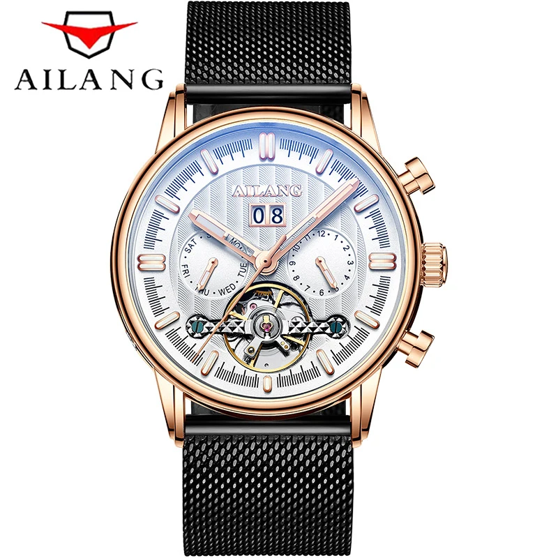 

AILANG 2021 New Automatic Hollow Mechanical Stainless Steel Tourbillon Calendar Waterproof Luxury Luminous Authentic Watch 201