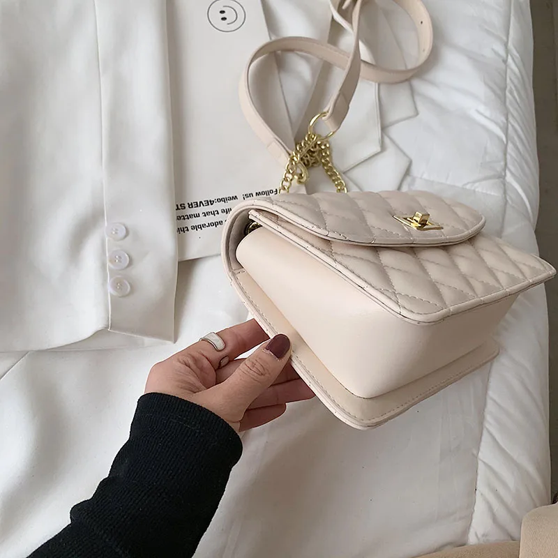 

New Women's Hight Quality PU Leather Hasp Chains Shoulder Bags Handbags Striped Crossbody Bags Ladies Messenger Bags