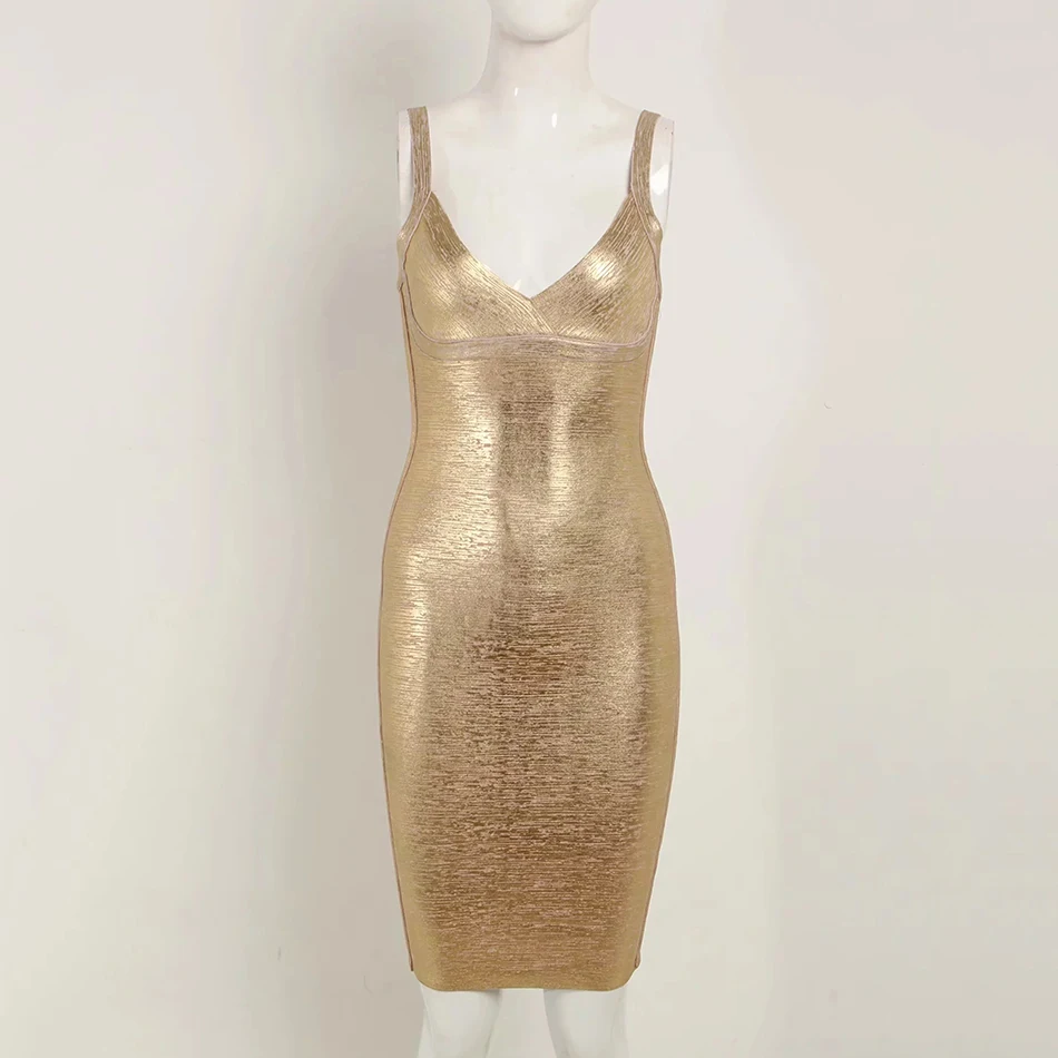 Новое летнее Золотое Платье-бандаж бодикон Vestidos спагетти знаменитостей подиумное платье сексуальные Клубные костюмы вечерние платья