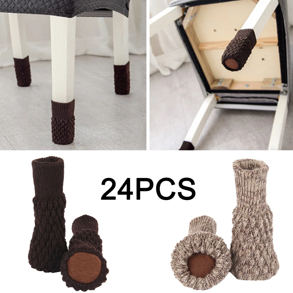 

24pcs Knitted Chair Footwear Leg Socks Furniture Table Feet Floor Protectors Cover Floor Protection Pads Moving Noise Reduction