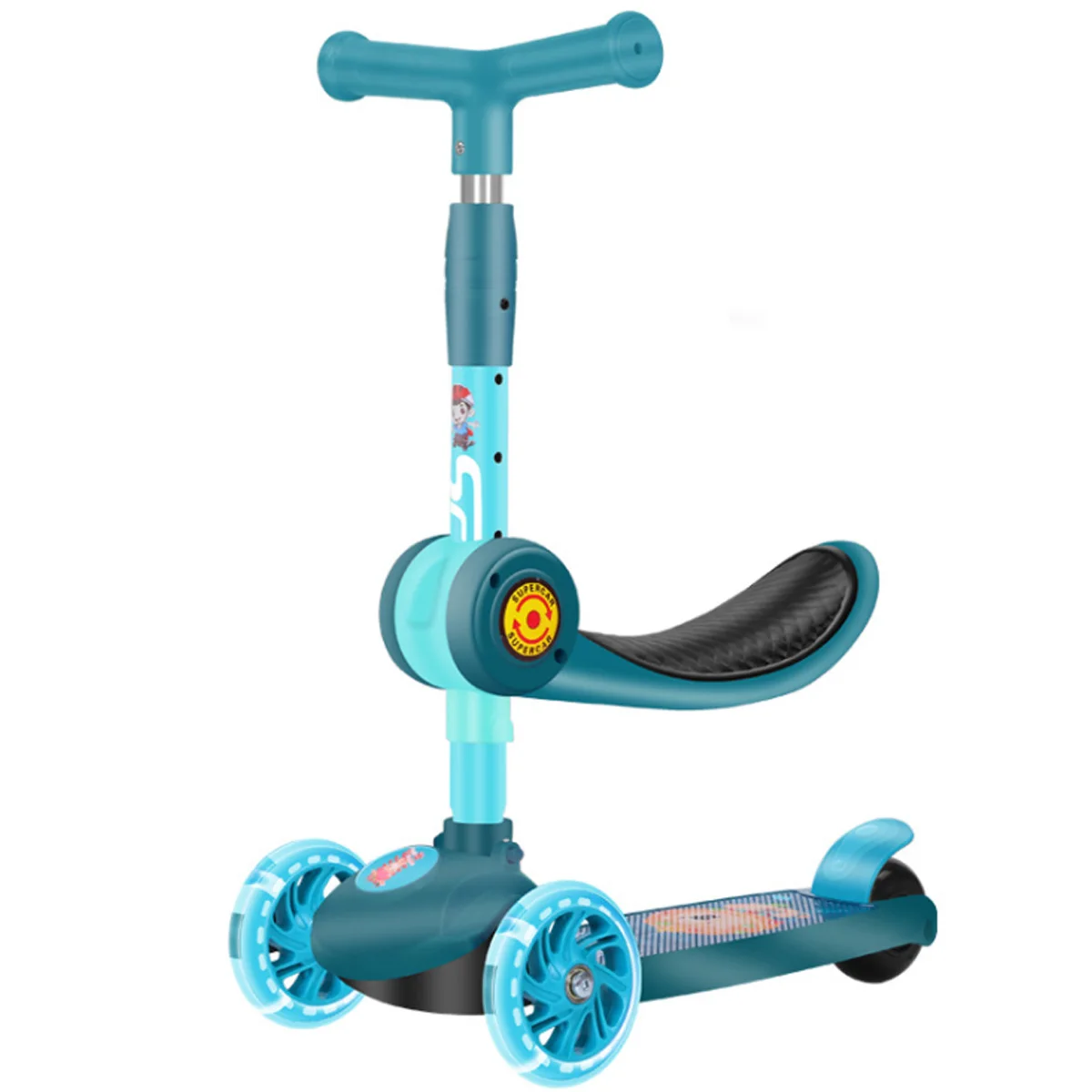 

Kids 3 Wheel Kick Scooter Adjustable Height Balance Coordination Training Car With Foldable Seat LED Rotating Flashing Wheels