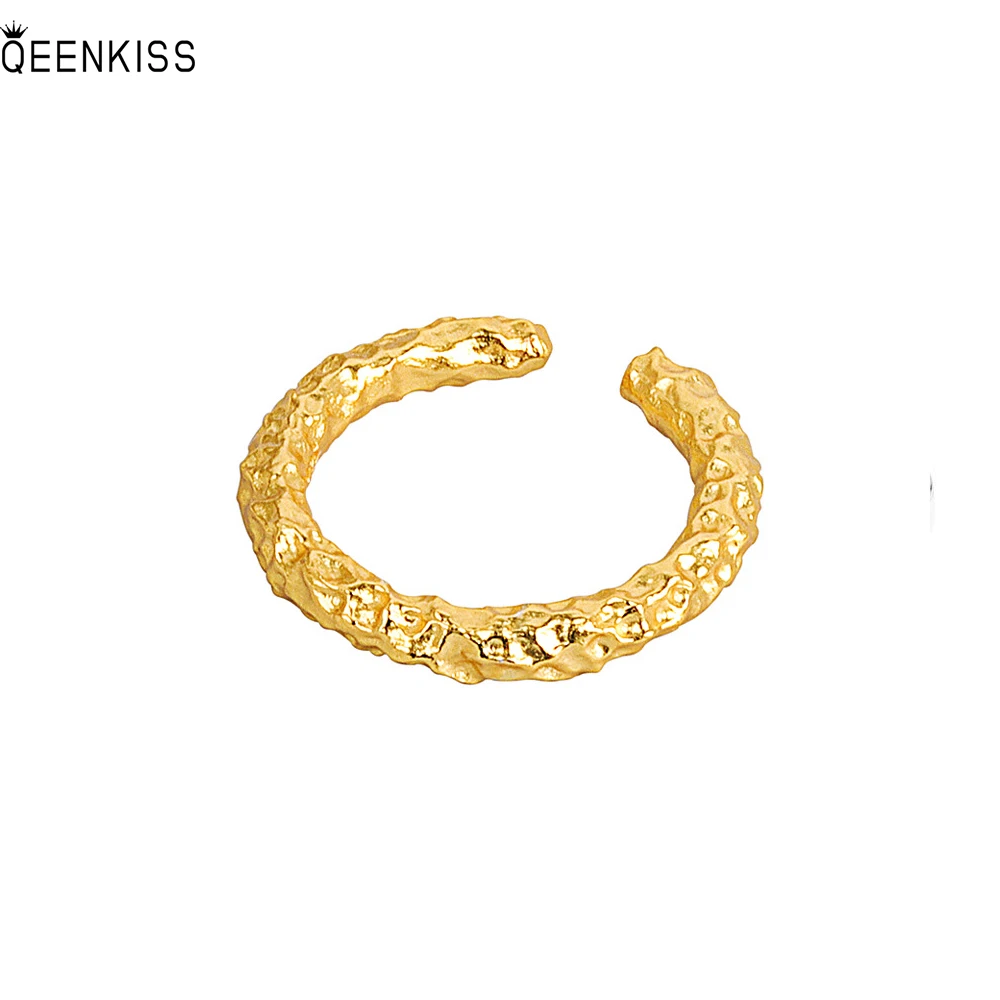 

QEENKISS RG6199 2021 Fine Jewelry Wholesale Fashion Woman Girl Birthday Wedding Gift Cool Folds 18KT Gold White Gold Open Ring