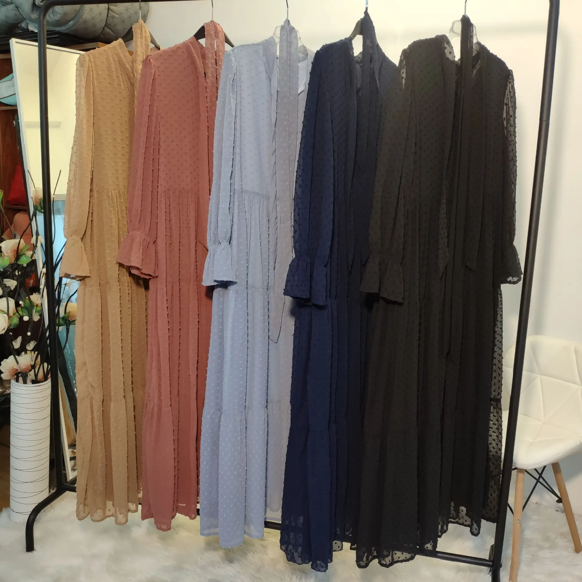 

Muslim Dress Muslim Fashion Women's Stitched Long Sleeve Long Dress Middle East Eid Duabi Abaya Turkey Robe Belt Donsignet