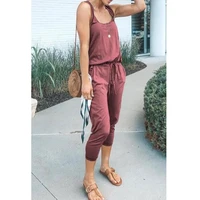 women summer solid round neck casual overalls high waist lace up romper female streetwear outfit body mujer ez
