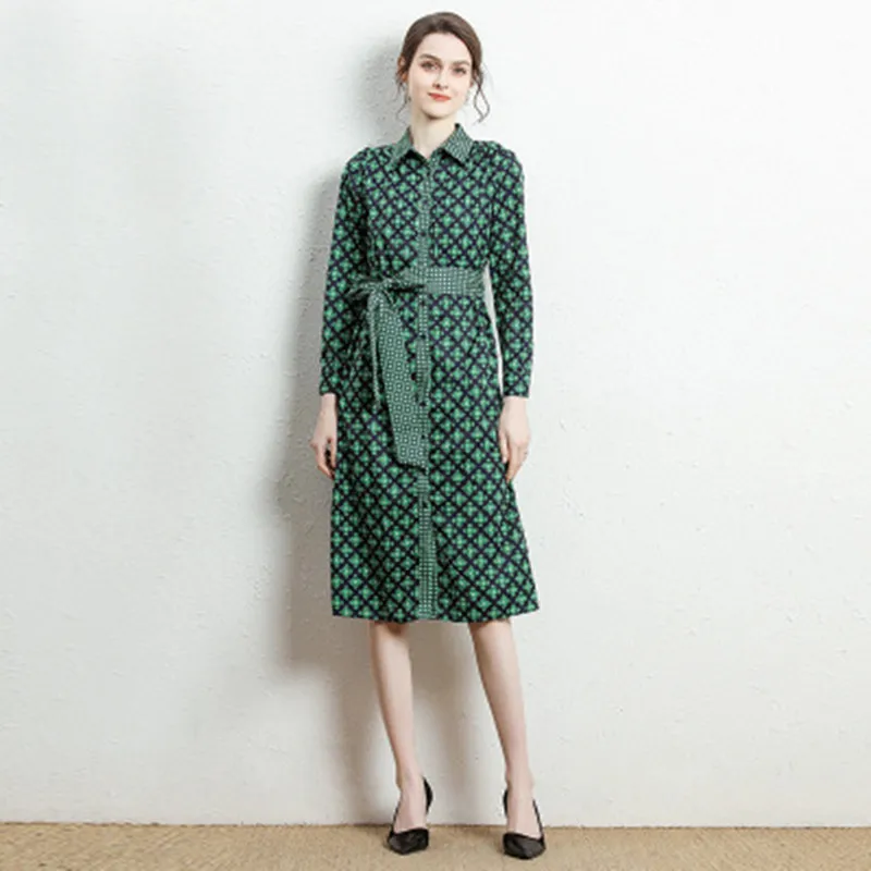 

Brand Design High End Women's Dresses Vintage Long Sleeve A Line Dress 2020 Autumn Office Lady Party Midi Shirt Dress Vestidos