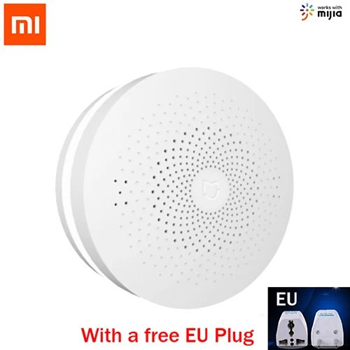 add EU plug Новинка, Xiaomi Mijia, многофункциональный шлюз, 2 хаба, сигнализация, интеллектуальная, онлайн радио, Ночной светильник, звонок, умный дом, концентратор - Цвет: add EU plug