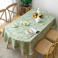 modern printed flowers oval tablecloth cotton linen decorative coffee tea table cloth cover for home outdoor wedding decoration