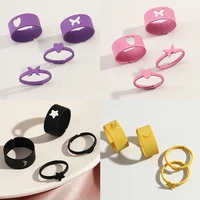 4pcs fashion macaron moon star couple rings for women jewelry hollow butterfly heart rings adjustable female rings set girl gift