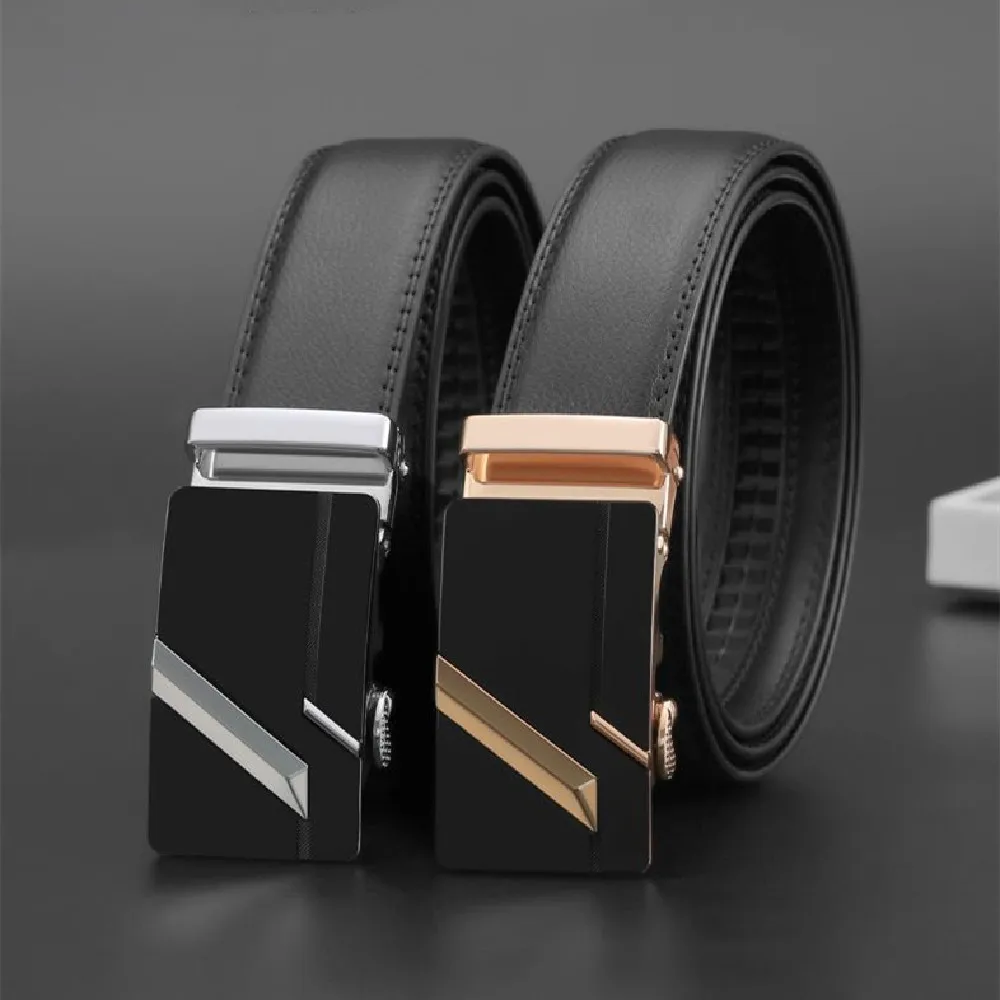 

Men's Belt Real Two Layer Cowhide Automatic Buckle Alloy Men's Belt Business Belt Fashion Lychee Grain Zinc Alloy Buckle Belt