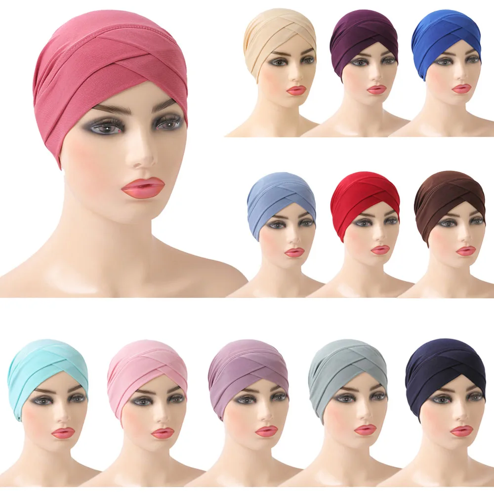 2021 Full Cover Inner Hijab Caps Muslim Stretch Turban Cap Islamic Underscarf Bonnet Solid Color Under Scarf Turbante Mujer |