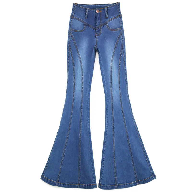 

High Waist Wide Leg Bell Bottom Stretch Denim Extra Long Jeans for Women