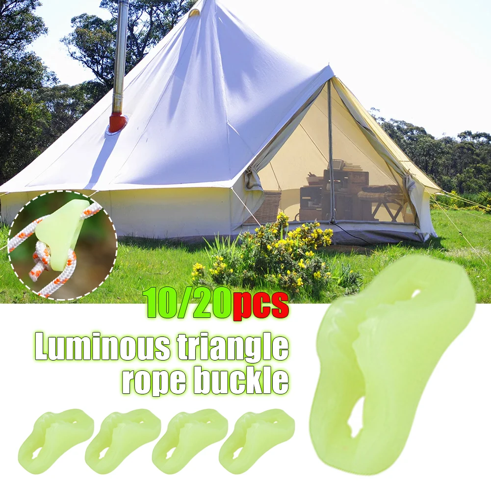 

10/20pcs Plastic Tent Rope Buckle Triangle Rope Buckle Fluorescent Luminous Canopy Awning Buckle for Camping tent travel