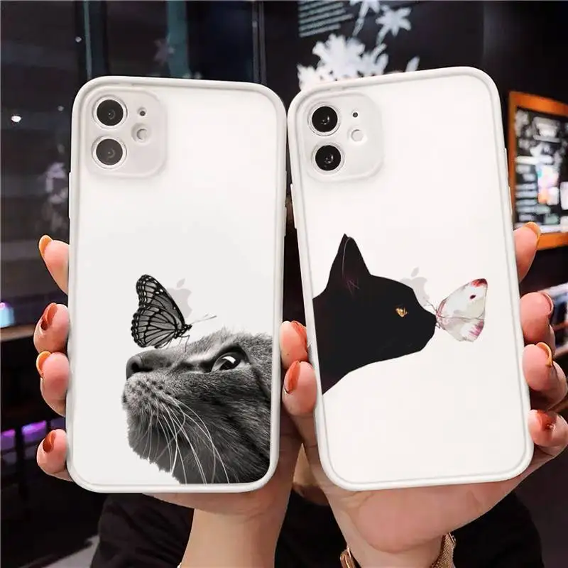 

cat cute lovely funny Phone Case For iPhone 12 11 Mini Pro XR XS Max 7 8 Plus X Matte transparent White Cover