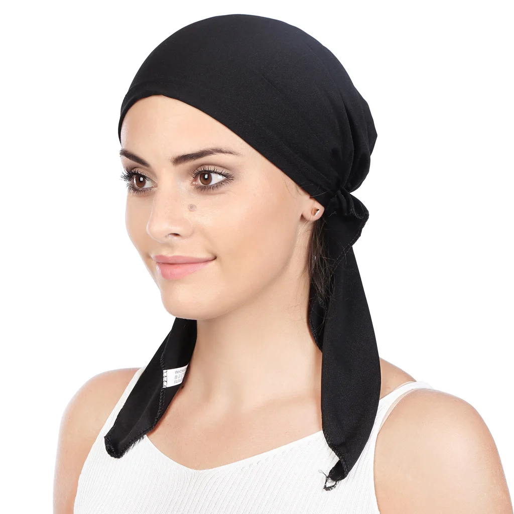 

Women Muslim Turban Inner Hijab Hat Solid Color Elastic Pre-Tied Wrap Head Scarf Cancer Chemo Beanies Bonnet Caps Hair Headband