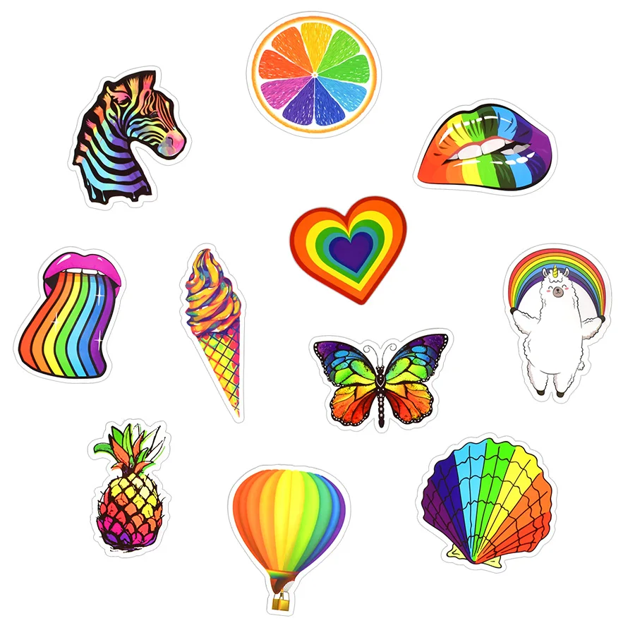 

50 PCS PVC Fashion Rainbow Sticker Pack Colorful Animal Cute Graffiti Waterproof Stickers for Laptop Guitar Skateboard Suitcase