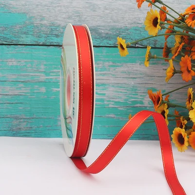 6mm Double Face Golden Edge Satin Red Ribbon for Preserved Fresh Flower Ball Gifts Decoration Party DIY Fabric Christmas Pack | Дом и сад