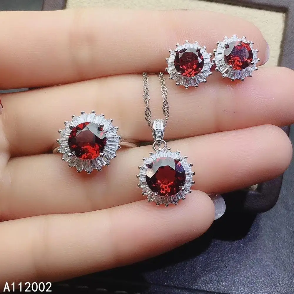 

KJJEAXCMY fine jewelry natural garnet 925 sterling silver women pendant necklace ring earrings set support test luxury elegant